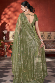 Fern Green Net Saree With Sequins Work For Diwali