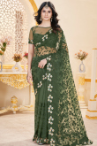 Fern Green Net Saree with Stone Work for Wedding