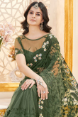 Fern Green Net Saree with Stone Work for Wedding