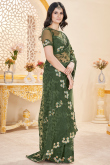 Fern Green Net Saree with Stone Work for Wedding