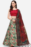 Fern Green Silk Digital print A-Line Style Lehenga