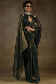 Fern Green Tissue Saree with Shimmer for Mehndi