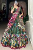 Fern Green Tussar Silk Lehenga With Printed Work For Diwali