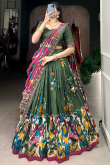 Fern Green Tussar Silk Lehenga With Printed Work For Diwali