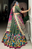 Fern Green Tussar Silk Lehenga With Printed Work For Diwali