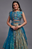 Festival Wear Bluish Grey Viscose Printed Lehenga