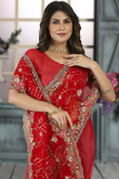 Festival Wear Embroidered Red Net Fancy Saree 