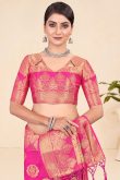 Festival Wear Hot Pink Broad Border Weaved Zari Viscose Saree