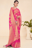Festival Wear Hot Pink Broad Border Weaved Zari Viscose Saree