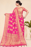 Festival Wear Hot Pink Broad Border Weaved Zari Viscose Saree