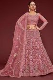 Festival Wear Net Coral Pink Embroidered Lehenga 
