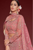 Festival Wear Net Coral Pink Embroidered Lehenga 