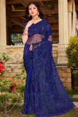 Festival Wear Net Royal Blue Embroidered Saree 