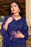 Festival Wear Net Royal Blue Embroidered Saree 