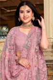 Festival Wear Pale Pink Net Embroidered Saree 