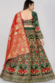 Festival Wear Silk Dark Green Woven Zari Lehenga 