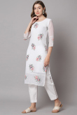 Festival Wear White Georgette Straight Cut Kurti