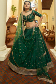 Wedding Wear Emerald Green Art Silk A Line Wedding Lehenga