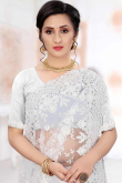 Festive Wear White Net Embroidered Saree