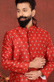 Festive Woven Jacquard Red Men's Sherwani