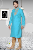 Wedding Special Firozi Blue Silk Kurta Pajama With Zari Work