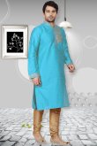 Wedding Special Firozi Blue Silk Kurta Pajama With Zari Work