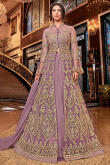 Flared Net Mauve Pink Dori Embroidered Lehenga 