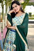 Flared Style Mint Green Printed Chinnon Lehenga Choli For Mehndi 