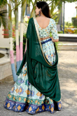 Flared Style Mint Green Printed Chinnon Lehenga Choli For Mehndi 
