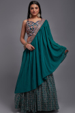 Flared Style Teal Blue Viscose Fancy Lehenga Choli For Sangeet