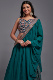Flared Style Teal Blue Viscose Fancy Lehenga Choli For Sangeet