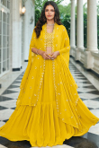 Flared Style Yellow Embroidered Georgette Lehenga Choli For Haldi 