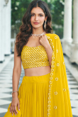 Flared Style Yellow Embroidered Georgette Lehenga Choli For Haldi 