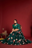 Floral Print Bangalori Silk Teal Green Lehenga