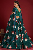 Floral Print Bangalori Silk Teal Green Lehenga