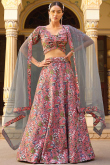 Floral Print Dusty Pink Silk Lehenga