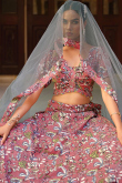 Floral Print Dusty Pink Silk Lehenga