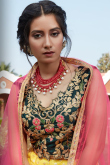 Floral Print Net A Line Yellow Lehenga