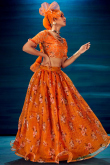 Floral Print Embroidered Organza Orange Lehenga