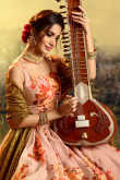 Floral Print Satin Salmon Peach Flared Lehenga 