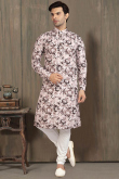 Floral Printed Cotton Light Mauve Men's Kurta Pajama