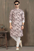 Floral Printed Cotton Light Mauve Men's Kurta Pajama