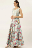 Floral Printed Off White Silk A Line Lehenga