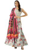 Floral Printed Off White Silk A Line Lehenga