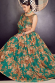 Floral Printed Organza Persian Green Lehenga