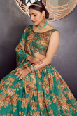 Floral Printed Organza Persian Green Lehenga