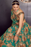 Floral Printed Organza Persian Green Lehenga