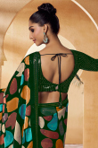 Dark Green Printed Saree with Stone & Lace Detailing