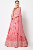 Foil Print Embroidered Chinnon Pink Lehenga