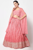 Foil Print Embroidered Chinnon Pink Lehenga